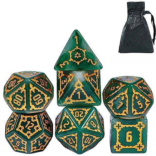 cusdie 7 Pcs 25mm Giant DND Dice with Dragon Eye Dice Bag, Polyhedral Dice Set, D&D Dice for Pathfinder RPG(Green) - color: Green