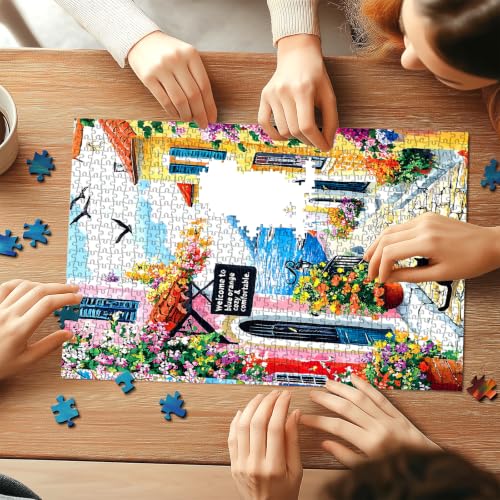 500 Piece Jigsaw Puzzle for Adults Mediterranean Coastal Village Seaside View Puzzles for Adults Colorful Beach Vacation Summer Coastal Town Relaxing Family Activity & Gift 23x 15 Inches - color: Seaside View