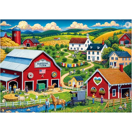 Rocorose Jigsaw Puzzles for Adults 1000 Pieces, Sunshine Farm Puzzle Challenging Game Nights Autumn Harvest Puzzle for Party Home Decoration - color: Sunshine Farm