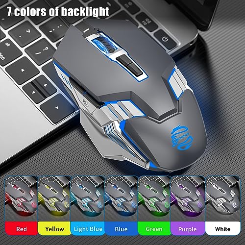 Bluetooth Gaming Mouse, RGB Rechargeable USB Wireless Mouse, Quiet Click, LED Backlit, Ergonomic, with Side Button, 6 Button, DPI Adjustable, Computer Mice for Laptop PC MacBook Chromebook - Grey - color: Grey