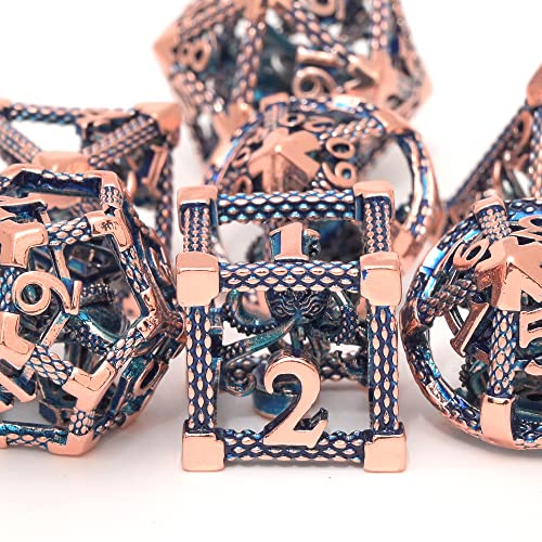 D and D Polyhedral Dice Set, Metal Dice Set 7pcs(D20 D6 D4 D12 D10 D% D4) Cthulhu Design for Dungeons Dragons D&D Pathfinder and Other Tabletop Role-Playing Games - color: 3d Copper Blue
