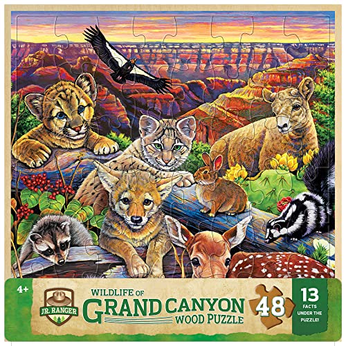 Masterpieces 48 Piece Fun Facts Jigsaw Puzzle for Kids - Jr Ranger Grand Canyon Wildlife Wood Puzzle - 12"x12" - style: Grand Canyon Wildlife
