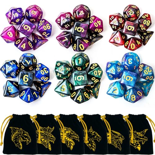 DND Dice Set 42 Pcs Polyhedral Dungeons and Dragons Rolling Dice for D&D RPG MTG Table Games Dice Bulk with Colorful Drawstring Bags and Dice Tray (Star) - color: Star