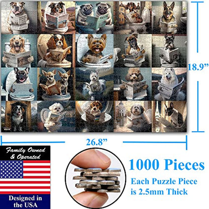 Think2Master Pooping Dogs & Puppies 1000 Pieces Jigsaw Puzzle. Pooping Puppies, Funny Bathroom Decoration, Gag Gift. Teens, Adults, Seniors & Families. Great for13+ Size: 26.8” x 18.9” - style: Pooping Dogs