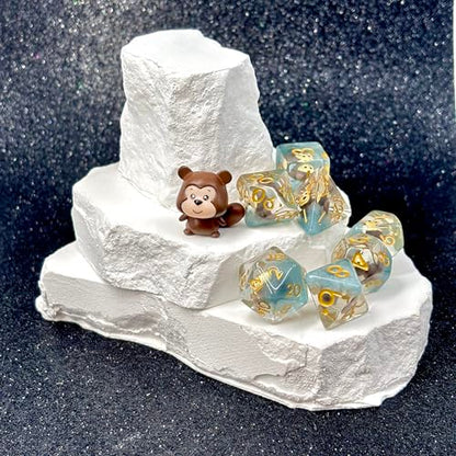 Sage's Portal Animal Familiars Resin DND Dice Set Polyhedral Dice Set for Dungeons and Dragons RPG Pathfinder Tabletop TTRPG (Chipmunk + Figurine) - color: Chipmunk + Mini Figure, style: Dice Set +Mini Figure