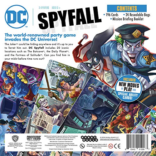 DC Spyfall - The Perfect Party Game - Find The Joker Before Time Runs Out - for 3 to 8 Players - Board Games for Teens and Adults - Featuring Batman, Superman, Wonder Woman, and More - Ages 13+