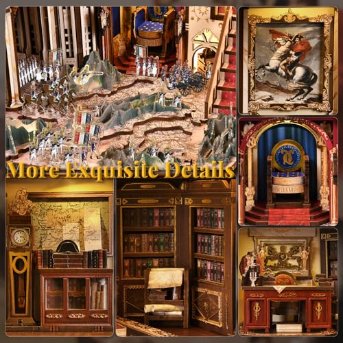 MiniCity Napoleon DIY Book Nook Kit, Wooden 3D Bookshelf Insert with LED | 7.1 x 9.1 x 7.1 in; 570 pieces, LED and dust cover; glue/tools and guide included; 8-10 hr DIY build for display, ages 14+. - style: Napoléon