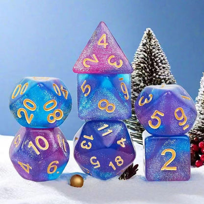 7Pcs Polyhedral Dice Set with Black Storage Bag (Purple&Blue+Nebula) | Classic dice set for RPG Polyhedral Dice for Dungeon and Dragons Playing Games 7-Die Set - color: Purple&blue+nebula Dice