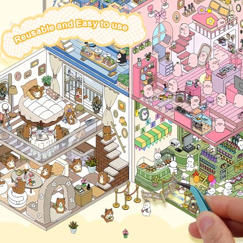 3D House Stickers,DIY Sticker Therapy for Adult Fun Cute Cartoon Stickers | Scene Make Your Own for MINI Room Scenes for MINIature Supermarket for Relief Stress Pass The Time (6 Pcs Large+12 Pcs) - size: 6 Pcs Large + 12 Pcs Regular