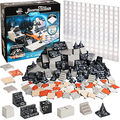 Monster Adventure Terrain 3D Interchangeable Builder System- 141pc Painted Cavern Expansion Set w Base- Build Modular Worlds in a Snap & Elevate Your Campaign- Compatible with DND Dungeons & Dragons - color: Cavern Set