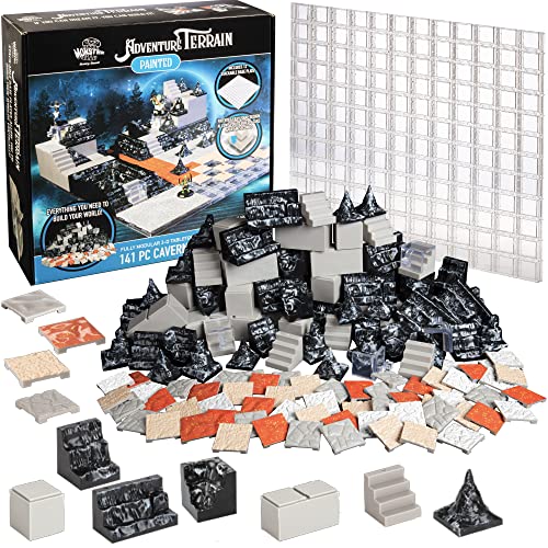 Monster Adventure Terrain 3D Interchangeable Builder System- 141pc Painted Cavern Expansion Set w Base- Build Modular Worlds in a Snap & Elevate Your Campaign- Compatible with DND Dungeons & Dragons - color: Cavern Set