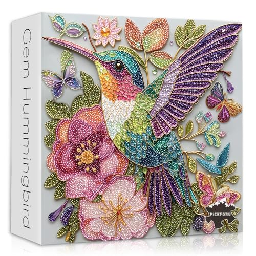 Hummingbird Diamond Art Puzzle for Adults 1000 Piece, PICKFORU Animal Puzzles Crystal Bird Jewel Art, Nature Garden Flower Jigsaw Puzzle - style: Hummingbird Diamond Puzzles