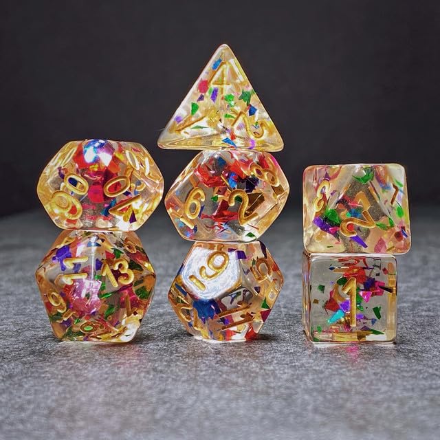 Sage’s Portal Cantrips DND Dice Set - Round Edge Resin 7-PC Polyhedral DND Dice Set for Dungeons and Dragons D&D RPG Tabletop TTRPG (Rainbow Sparks) - color: Rainbow Sparks