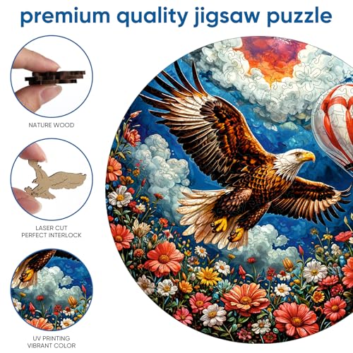 Reouinty Flower Eagle Wooden Adult Puzzle 200 Pieces, Beautiful Jigsaw Wooden Puzzle, Wood Puzzle with Box, Creative Gifts for Family Game 11.2x11.2 in - color: Flower Eagle, size: 200pcs