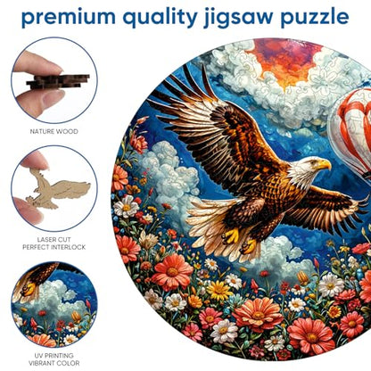 Reouinty Flower Eagle Wooden Adult Puzzle 200 Pieces, Beautiful Jigsaw Wooden Puzzle, Wood Puzzle with Box, Creative Gifts for Family Game 11.2x11.2 in - color: Flower Eagle, size: 200pcs