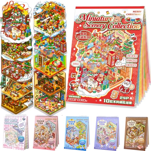 Sticker Book Collection, 10 Sets DIY 3D Sticker Scenes[Medium, Red] | Premium Reusable Craft Kit for Stress Relief, Mix & Match Creative Sets to Make Stickers for Gifts and Therapy - style: M Red Party