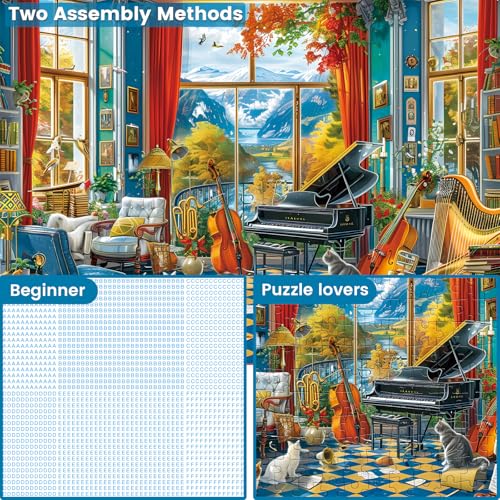 Jigsaw Puzzles 300 Pieces for Adults Room Piano Adult Puzzles 300 Piece Puzzles for Kids Ages 8-10 10-12 Recycled Cardboard Puzzle Pieces Family Challenging Game 20.5x15IN - style: Piano Room