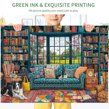 Puzzles for Adults 1000 Pieces,Cozy Study Jigsaw Puzzle with 1:1 HD Poster, Perfect Interlocking No Dust, Stress Relief Ideal Gift for Family Games - color: Cozy Study