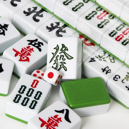 Chinese Mahjong Game Set, Classic with 146+ Green Colored Tiles Dice Professional Big 1.6 inch 40mm Mahjong Tiles Melamine Instraction, Complete majiang with Carrying Bag 专业麻将