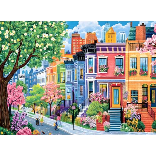 500 Pieces Puzzles for Adults, Spring Puzzle for Adults Elderly, Colorful Street Jigsaw Puzzle, Recycled Paper Puzzle 500 Pieces, Family Activity Game Nights Gifts 20.5x15 in - style: Modern