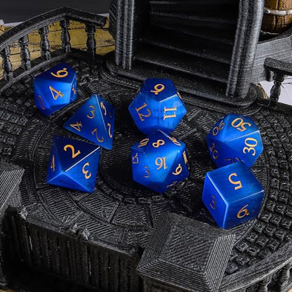 LUCKY-M Cat Eye DND Sets, Blue Gemstone Dice for Dungeons and Dragons, D&D Accessories RPG Dice MTG Tabletop Games Gift for Men (CE-Blue) - color: Ce-blue