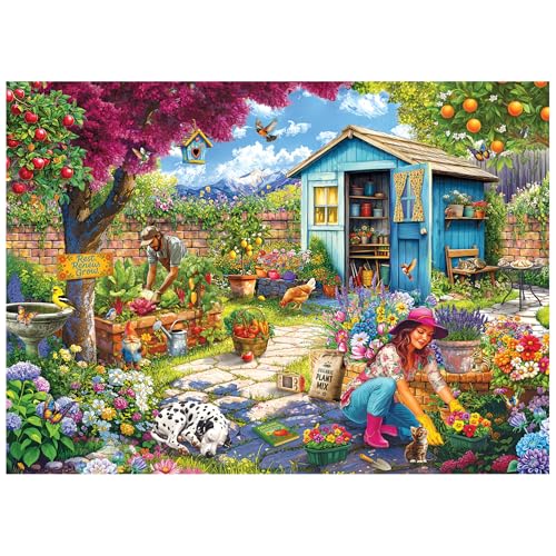 RoseArt Hobby Haven Couple in The Garden 1000 Piece Jigsaw Puzzle | 19.25" x 26.625" Finished Size, Fully Interlocking Pieces, Bonus Poster Included, Made in USA - style: Couple In The Garden
