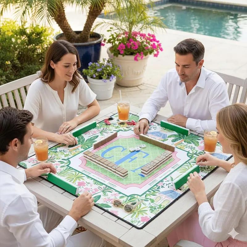 Personalized Palm Beach Chic Mahjong Mat, Custom Monogram Neoprene Game Surface, Portable Travel Playing Mat with Non-Slip Rubber Backing