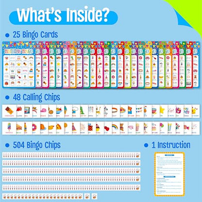 SpriteGru Birthday Bingo Game, 25PCS Bingo Board Card, 25 Players Birthday Party Game Set for Kids or Adults, Party Favor Decoration Supplies - style: Birthday Bingo Game