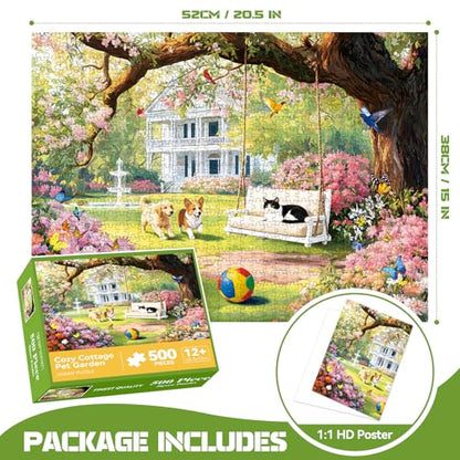 500 Piece Jigsaw Puzzle for Adults – Garden Animal Jigsaw Puzzles 500 Pieces, Cats Dog Flowers Puzzles for Adults 500 Pieces, Challenging Perdfect for Game Nights, 20.5 X 15 in - color: Garden Animal