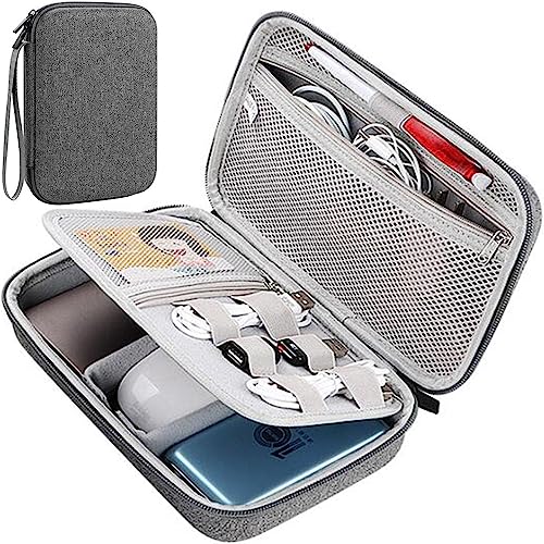 Hard Electronic Organizer Travel Cable Accessories Bag, Waterproof Electronic Organizer Case, Shockproof Electronic Accessories Organizer Bag for Power Bank,Adapter,Chargers,Mouse,Cable,Flash Drive - color: Gray