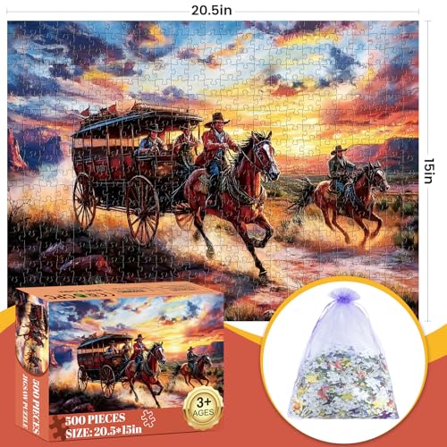 500 Piece Puzzles for Adults, Wild Horses Jigsaw Puzzles 500 Pieces, Beautiful Sunset Sky Jigsaw Puzzles, Challenging Puzzle Home Decor Birthday Party Gift for Adults Seniors Age 14+ - style: Horse