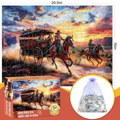 500 Piece Puzzles for Adults, Wild Horses Jigsaw Puzzles 500 Pieces, Beautiful Sunset Sky Jigsaw Puzzles, Challenging Puzzle Home Decor Birthday Party Gift for Adults Seniors Age 14+ - style: Horse