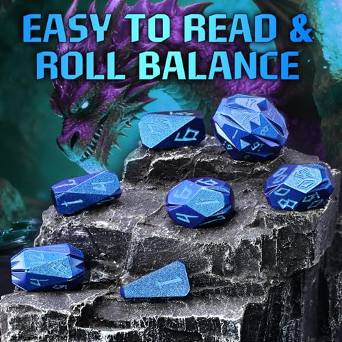 FONVGOGO Metal DND Dice Set for Dungeons and Dragon Gift RPG Collection DM | Unique Cool Stonehenge Design,Polyhedral D and D Dice for DND Lovers Tabletop Role Playing Games TTRPG, Blue - color: S Blue Blue