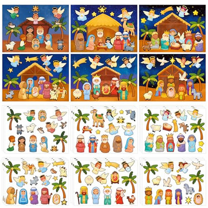 48 Sheets Nativity Scene Stickers, Religious Christian Christmas Stickers Nativity Crafts for Kids School Classroom, Christmas Activities Games for Kids Party Favors 24 Finished Products - style: Nativity Scene 48 Sheets