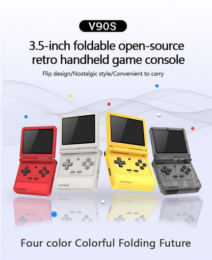 Powkiddy V90S Retro Handheld, 10,000+ Games, 3.5" IPS, Dual TF & Foldable | Open-source Linux, 4-core CPU & 6h battery. Mil-grade hinge (20k flips). Dual TF slots support 512GB for endless retro games - style: Transparent Black