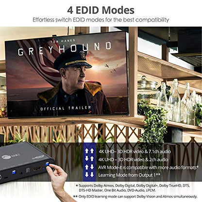 1X4 HDMI 4K 60HZ Splitter with EDID | Feed four displays across mixed 4K/1080p or HDR/SDR setups; EDID and Toslink reduce compatibility issues. TAA.