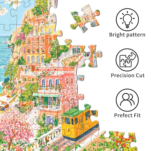 Puzzles for Adults 1000 Pieces, Jigsaw Puzzle for Adults, Fun Challenging Puzzle, Coastal Tram Puzzles Game, Interlock Perfectly No Dust, Gifts for Easter Mother’s Day - color: Coastal Tram