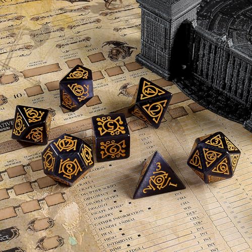 LUCKY-M Glass Polyhedral Dice Set with Case for Dungeons and Dragons, Crystal DND RPG Tabletop Games - color: Purple-ta