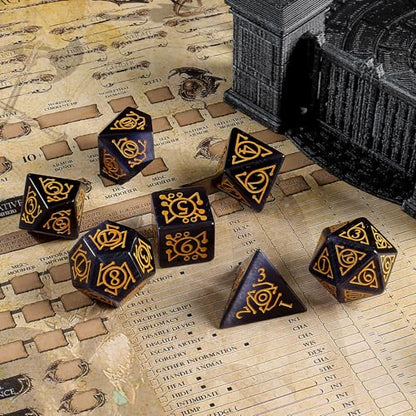 LUCKY-M Glass Polyhedral Dice Set with Case for Dungeons and Dragons, Crystal DND RPG Tabletop Games - color: Purple-ta