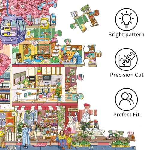 Puzzles for Adults 1000 Pieces, Jigsaw Puzzle for Adults, Fun Challenging Puzzle, Peach Blossom House Puzzles Game, Interlock Perfectly No Dust, Gifts for Father's Relatives and Friends - color: Peach Blossom House