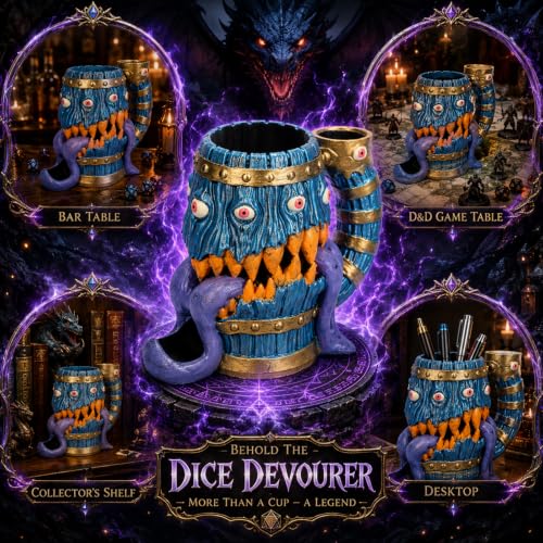 Dice Tower Mug, Dice Rolling Tower, Comes with 7 PCS Dice Set, Suitable for DND Dungeons and Dragons, Tabletop Games, Available As Drink Holder, D&D Gifts, DND Accessories (Purple Tongue) - color: Purple Tongue