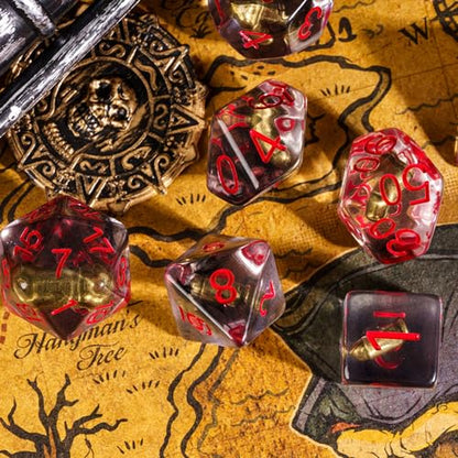 UDIXI Bullet Dice Set, 7PCS Bullet DND Dice Set for D&D RPG Tabletop Games | Velvet Storage Bag, DM Gift, for Dungeons and Dragons Role Playing Games Board Games - color: Bullet