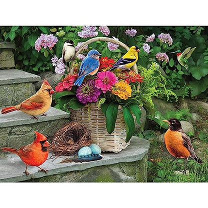Bits and Pieces – Large 300 Piece Jigsaw Puzzle for Adults – Birds On The Porch Steps - Flowers Jigsaw Puzzle by Greg Giordano, Completed Puzzle Size: 18" x 24" - size: 300 Piece Puzzle