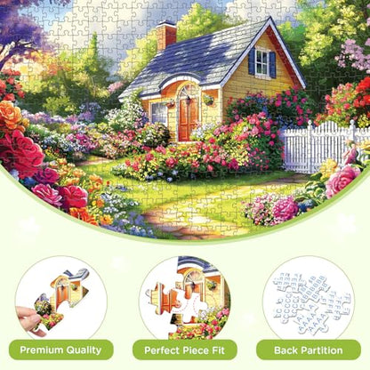 500 Pieces Puzzle for Adults, Flower Garden Puzzle for Adults, Beauty House Jigsaw Puzzles 500 Pieces Challenging Game Home Decor Birthday Party Gift Toy for Adult Seniors, 20.5 * 15 inch - style: Flower Garden