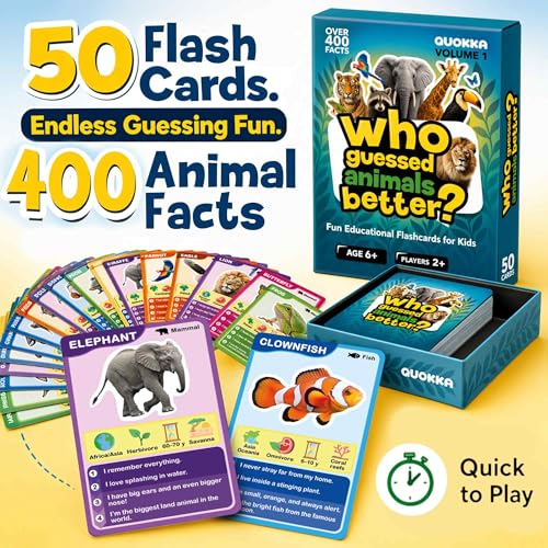 Quokka Who Guess It Better Animals Volume 1 – Educational Game with Visual Clues, Animal Discovery Card Set, 50 Cards, Screen-Free Travel Game for Kids Ages 6+ - color: Animals