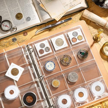 25 Sheets Coin Pocket Pages - 12 Pocket Standard 9-Hole 300 Pockets Inserts Collecting Sleeves for Coins [67mm X 63mm Each Pocket] CS0312512 - color: 12 Pocket(63mm X 67mm Each Pocket), size: 25 Sheets