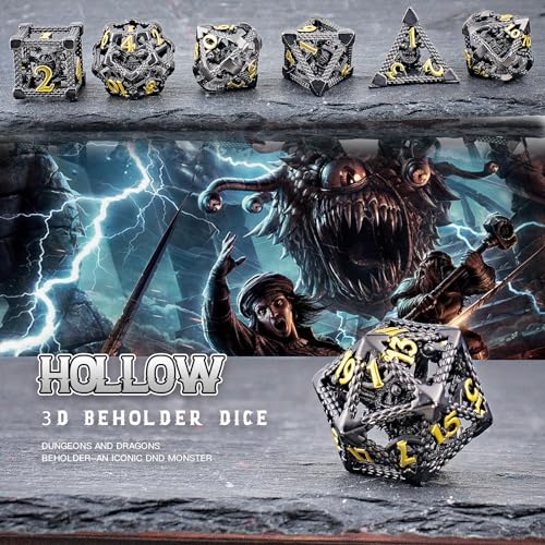 DND Dice,HNCCESG Beholder'S Eye DND Dice Set of 7PC,Dungeons and Dragons Dice for D&D Dice,Eye Monster Metal Dice for RPG Role Playing MTG Tabletop Board Games,Shadowrun Pathfinder(Eye-Black)