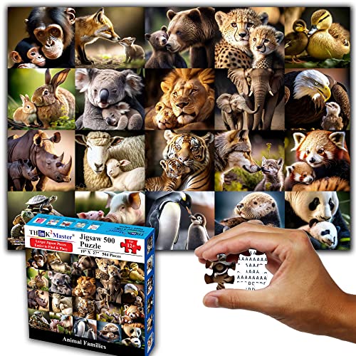 Think2Master Animal 500 Pieces Jigsaw Puzzle with Very Large Jigsaw Pieces. for Adults, Seniors. Great Gift 13+ Size: 26.8” x 18.9” - style: Animal Families