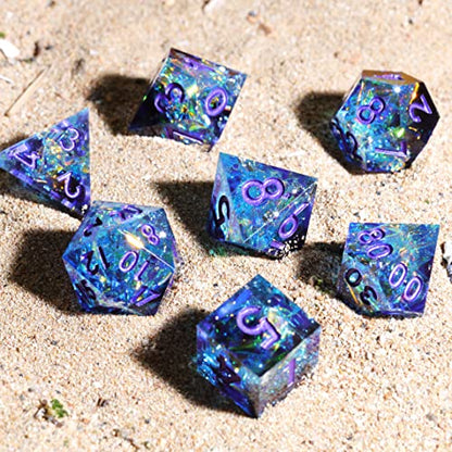 DND Resin Sharp Edge Polyhedral Dice Set,for Dungeons and Dragons RPG MTG Table Games,7 Pcs Handmade Gemstone Dice Set - color: Frost Gem