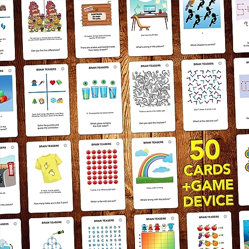 Brain Teasers Travel Game - Solve 100 Puzzles | Flash Cards with Slide Reveal Case | Card Game, Gift, Stocking Stuffer | Hours of Fun for Kids and Adults | Age 6+ - style: Brain Teasers